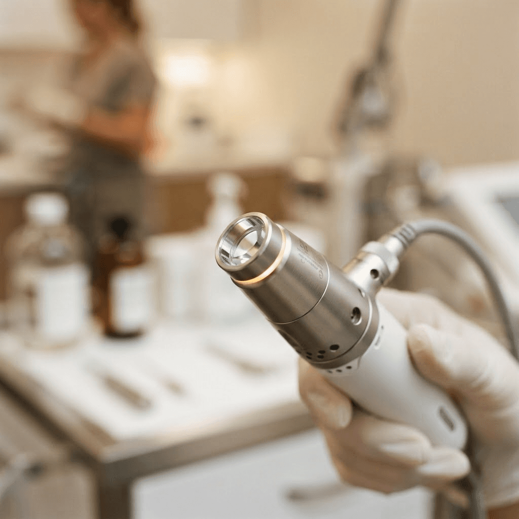 Close-up of a modern medical laser device with a sapphire cooling tip